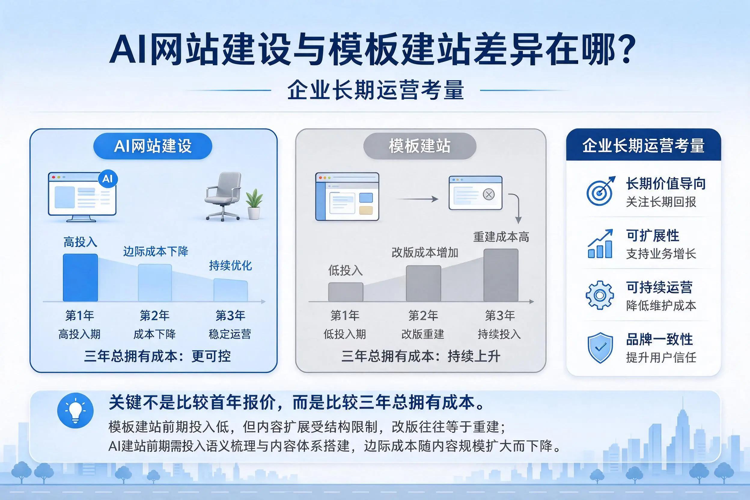 AI网站建设与模板建站差异在哪？衢州企业长期运营考量
